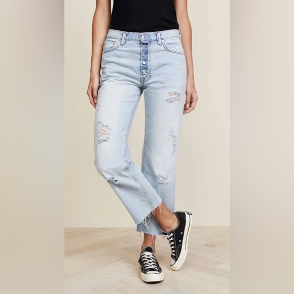 Free People Denim - We The Free People 28 Jeans Rolling On The River Straight Leg Exposed Button Fly